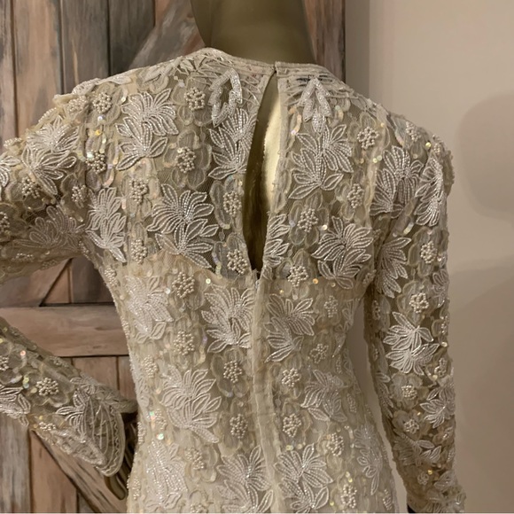 Vintage Ivory Lace, Chiffon & Sequin Dress (2 piece) Size Small - Picture 7 of 16